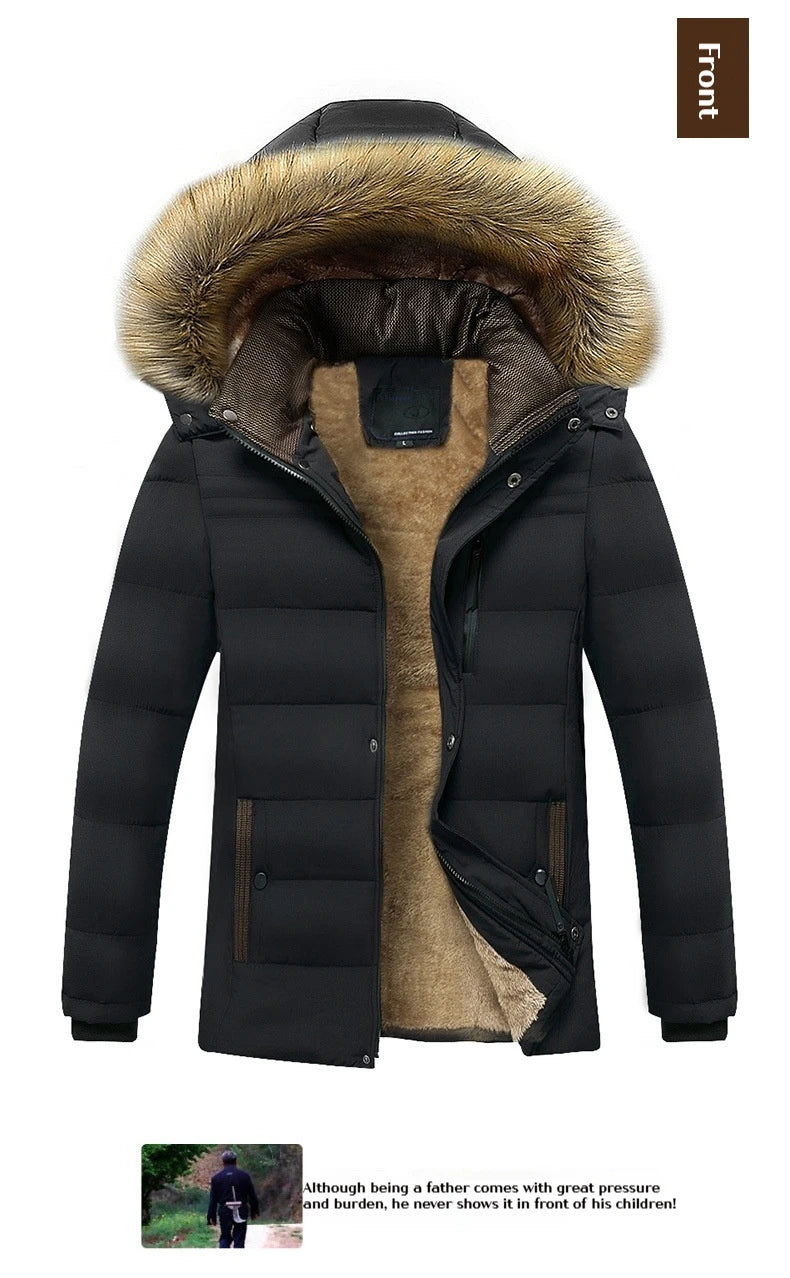 Winter Men's Cotton Jacket with Fleece for Middle-aged and Elderly People Warm Coat, Windproof Winter Coat Parka Coat.