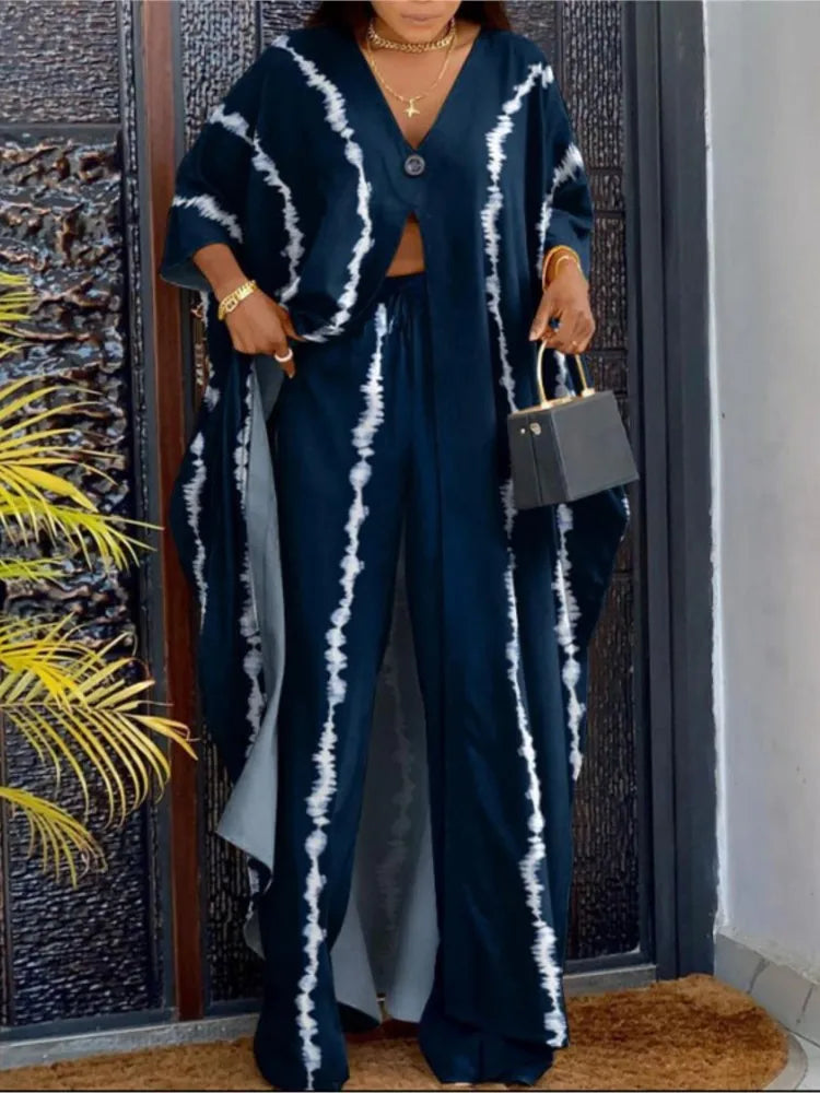 2023 Spring Summer New Women's V-neck Loose Long Sleeved Top Letter Printing Fashion Casual Open Front Women's Pants Set.