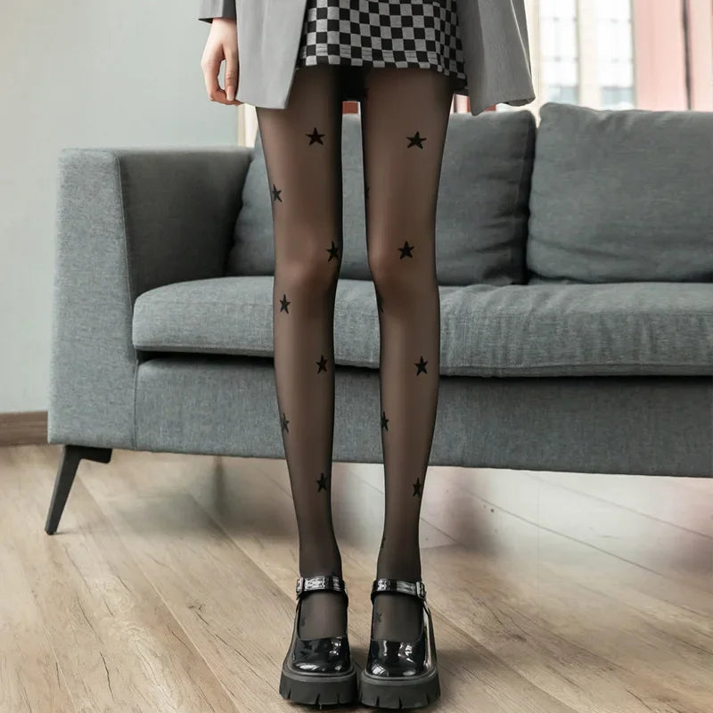 Punk Style Star Print Women Tights Y2K Thigh High Stockings Pantyhose Women Lingerie Sexy Slim Body Stockings Black Women Tights.