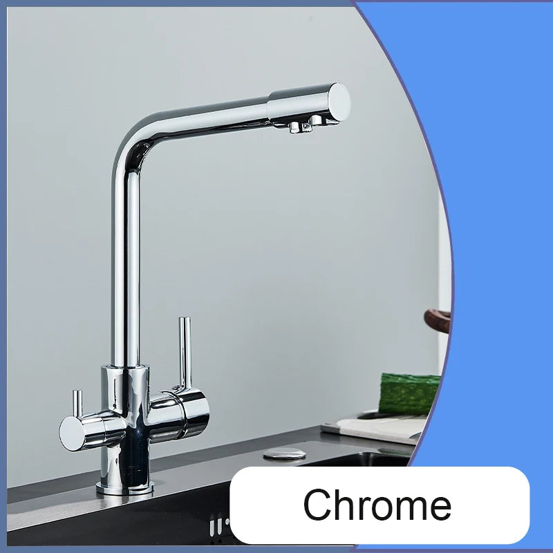 Balck Kitchen Filtered Faucet Brass Purifier Faucet Dual Sprayer Drinking Water Beige with Dot Vessel Sink Mixer Tap Torneira