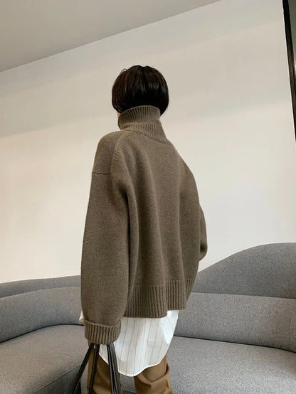 2023 Autumn and Winter New Thick  Sweater Women High Neck Pullover Sweater Warm Loose Knitted Base Sweater Jacket Tops