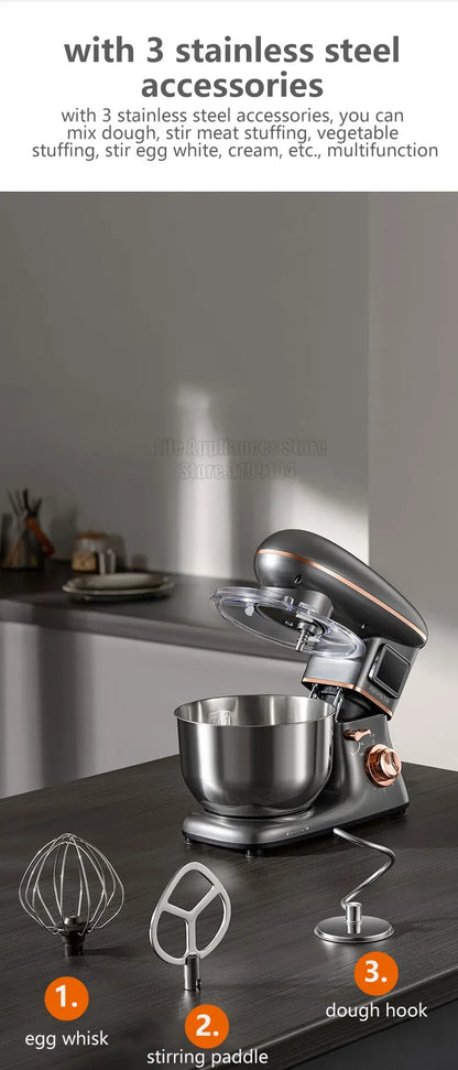 Joyoung 5L Stand Dough Mixer For Kitchen Cream Whisk Cake Dough Blender With Stainless Steel Bowl 6 Gears Chef Machine.