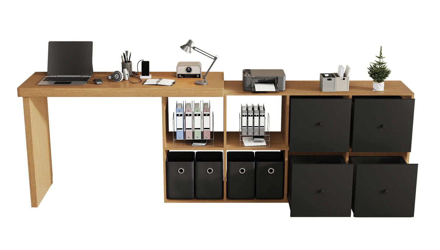 Ecktisch, Tischplatte 360° °   Drehbar – kann in L-förmiger oder gerader Position eingestellt werden, MDF, Schreibtisch und Computertisch