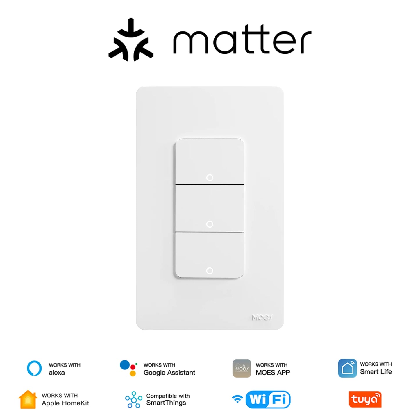 MOES Tuya Matter WiFi Smart Light Button Switch App-Steuerung Neutralleiter erforderlich Erdungsdesign Alexa Google Home Apple Home