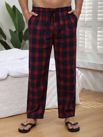 3Pcs Men's 100% Cotton Plaid Pajama Sleeping Pants, Long Plaid Print Sleepwear Pajama Pants with Elastic Waist Homewear.