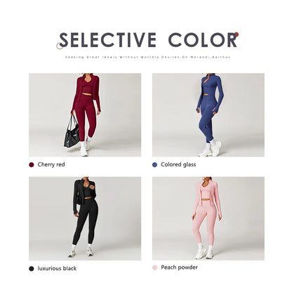 Ctenkevet Women Slim High Neck Jacket Sports Suit Female Two Piece Yoga Clothes Sport Outfit For Woman Buttock Lift Sports Suit.