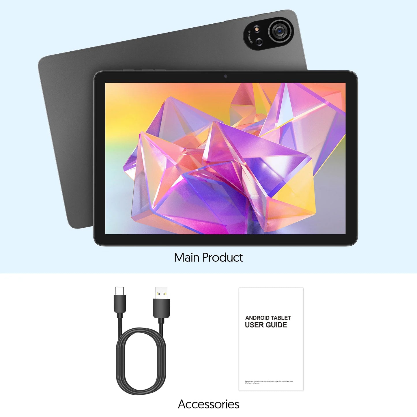 BAKEN 10-inch Android 15 tablet, A333 penta-core processor, 24GB (6GB + 18GB expansion) RAM + 128GB ROM, 5G WiFi, 8000mAh.