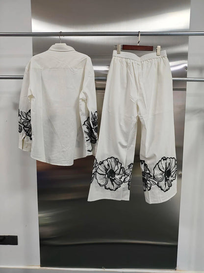 TWOTWINSTYLE Hit Color Loose Casual Two Piece Set For Women Lapel Long Sleeve Loose Top High Waist Temperament Pant Sets Female.