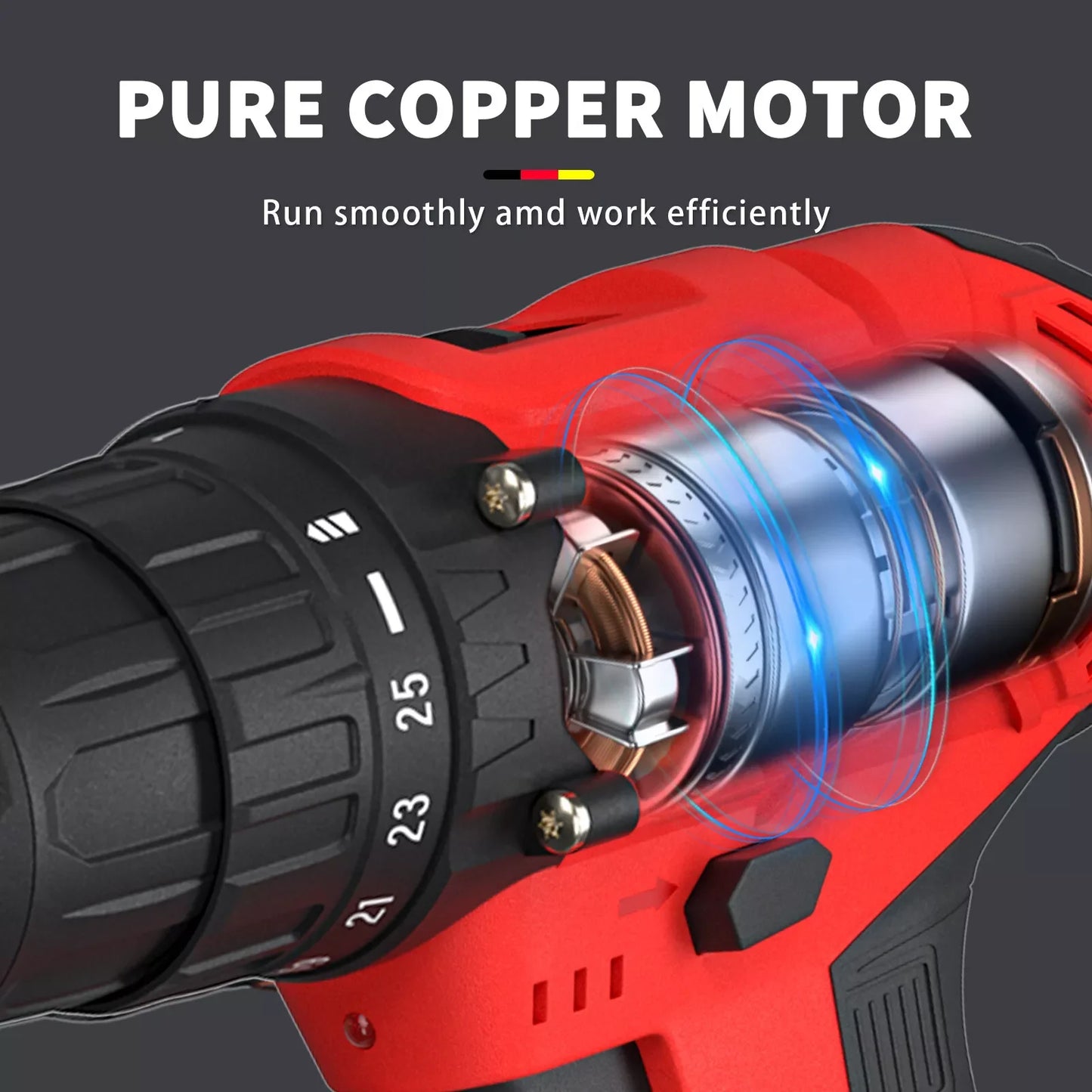 21-V-Batteriebohrmaschine, Elektroschrauber mit 45 Nm, 25+1 Spanndrehmomenteinstellungen, 29-teiliges Zubehör, LED-Licht, Sicherheitsbohrmaschine