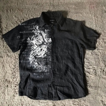 Y2K Black Shirt Affliction Retro T Shirt Harajuku Men Skull Holy Writ Letter Printing Tee Fashion Gothic Short Sleeves Tops.