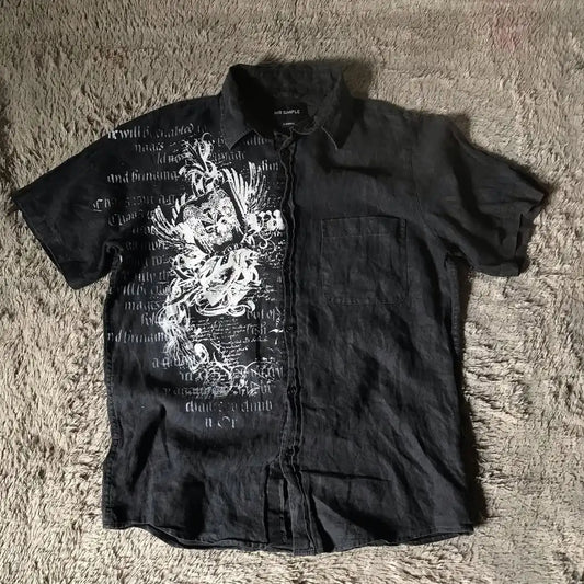 Y2K Black Shirt Affliction Retro T Shirt Harajuku Men Skull Holy Writ Letter Printing Tee Fashion Gothic Short Sleeves Tops.