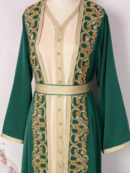 Naher Osten Mode Schwerindustrie Nagelperle eingelegter Diamant Muslimisches Gewand Damen langer Rock elegantes Abendkleid Kleid.