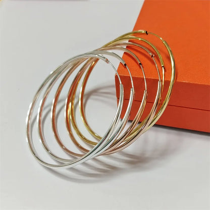 Senlissi - New 18K Gold Plated Hoop Earrings For Women 925 Sterling Silver  3.0mm Fashion Earring Cерьги Kольца 3/4/5/6/7CM.