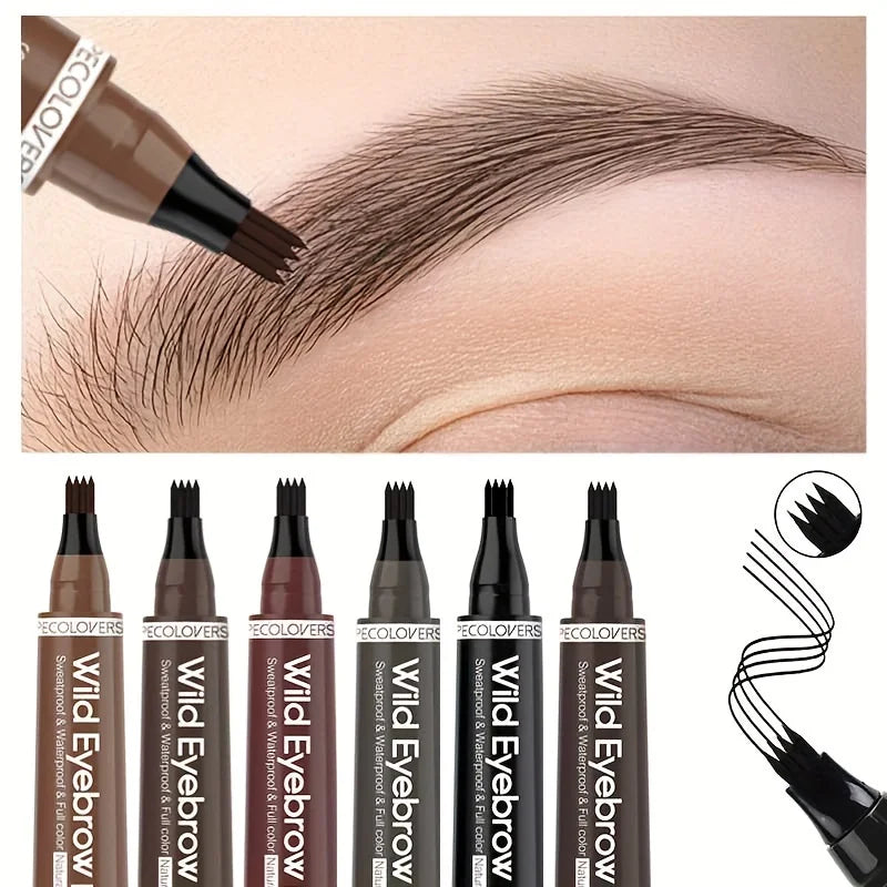 6 Colors 1pc Eyebrow Pen Waterproof 4 Split Tip Eyebrows Pen Eyebrow Tattoo Pen Waterproof Liquid Black Eyebrow Makeup Pencil.