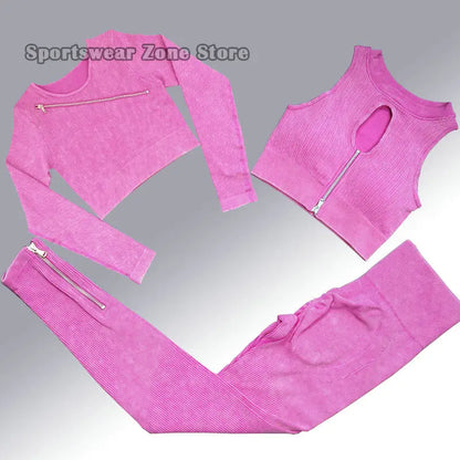 Yoga Suit High Waist Leggings Running Training Tights Sports Outfits Long Sleeve Crop Top Bra Seamless Fitenss Set Fitness Wear