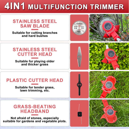 OUTIGO-KF8L schnur loser elektrischer Grass ch neider mit 2 Batterien und 4 Arten von Klingen, zum Mähen von Rasenflächen und Sträuchern im Freien