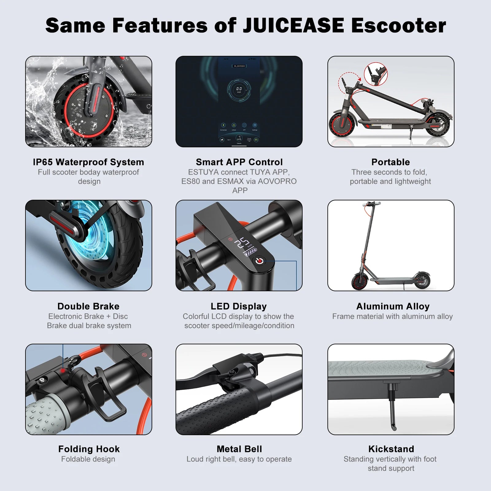 JUICEASE Portable Electric Scooter 16/45KM Smart APP 31/35KM/H Fast Speed 350W/1000W Waterproof IP65 Electric Kick Scooter.
