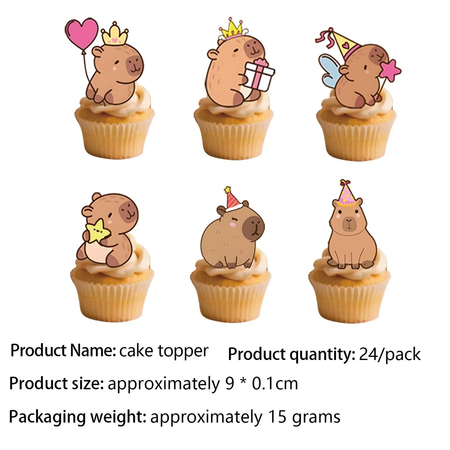 Capybara-Kuchenaufsatz, niedliche Tier-Cupcake-Dekorationen für Kinder, alles Gute zum Geburtstag, Partyzubehör, Capybara-Mottoparty-Dekorationen.