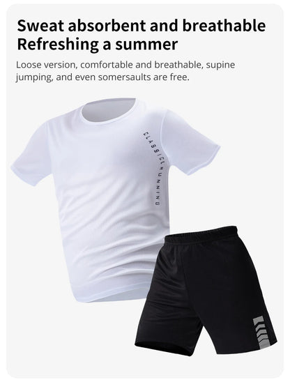 2/4/6 Pcs Plus Size Men's Quick-drying Short-sleeved Shorts Suit Men's Leisure Sports Running Fitness T-shirt Joker Shorts Teen.