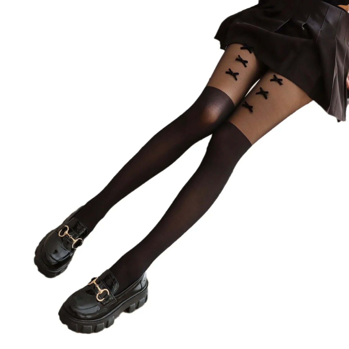 Handmade Velvet Stockings Swan Velvet Patchwork Fake Thigh Pantyhose Multiple Butterfly Knots White Silk Leggings.