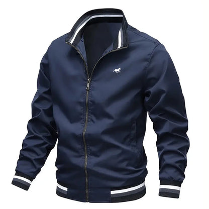 New Autumn and Winter Men's Windproof Stand Up Collar Jacket, Men's Stand Up Collar Striped Collar Casual Top No Velvet Sports F.