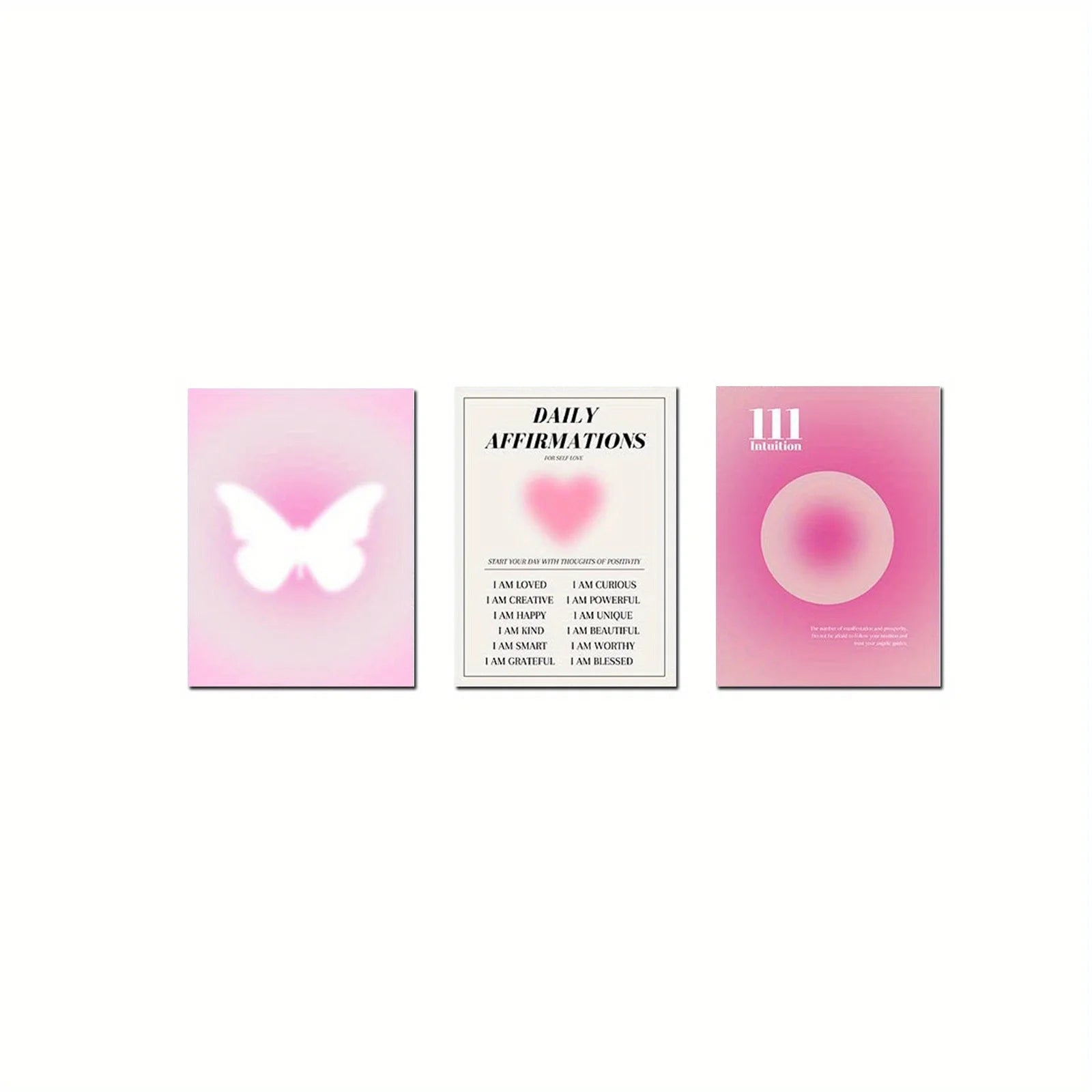 3pcs Nordic Pink Gradient Butterfly Canvas Wall Art Paintings Minimalistic Artwork Prints And Posters Pink Heart Pictures.
