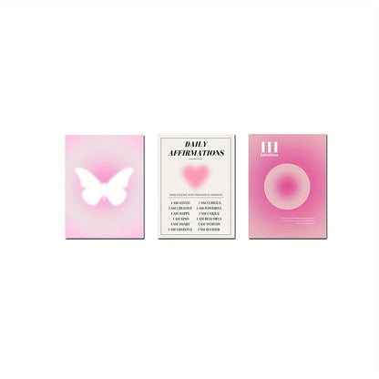 3pcs Nordic Pink Gradient Butterfly Canvas Wall Art Paintings Minimalistic Artwork Prints And Posters Pink Heart Pictures.
