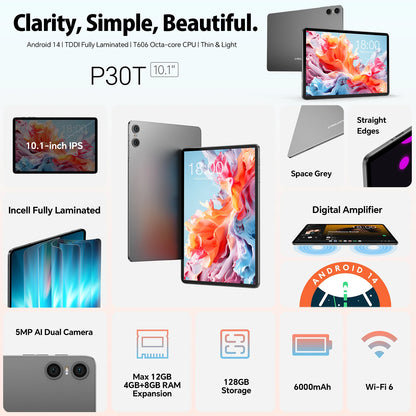 Teclast P30T Set 10" Tablet Android 14 Max 12Gb Ram 128Gb Rom T606 8-Core All-In-One Keyboard/Case/Mouse/Stylus/Headphone/Stand.
