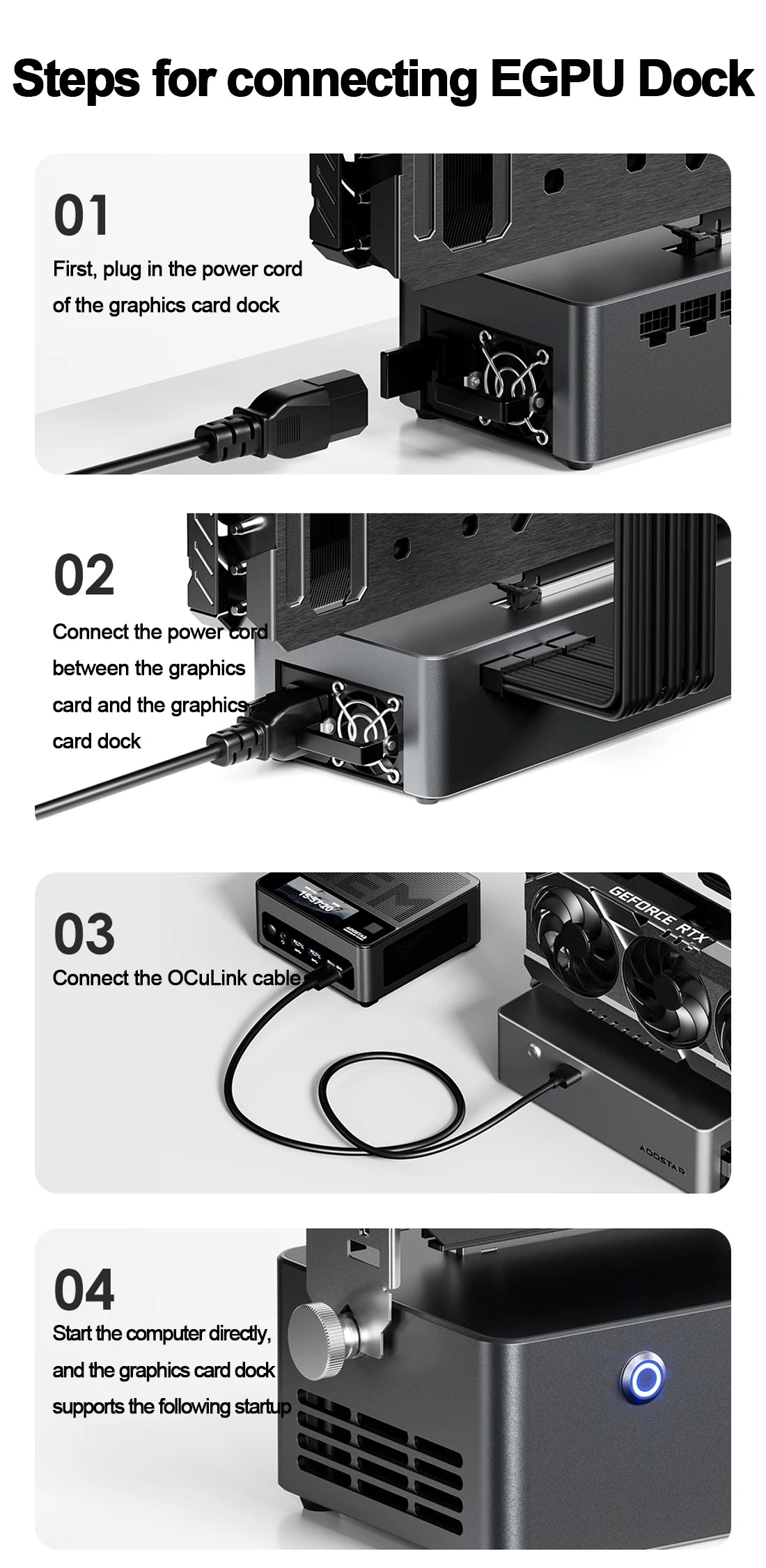 AOOSTAR AG02/AG01 EGPU Dock with OCuLink & USB4 Dual Ports, PCIe 4.0 x4 High Speed for Laptop Mini PC External Graphics Card.