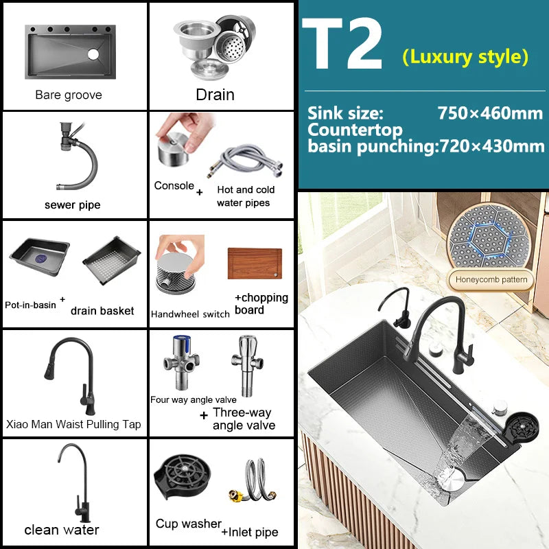Waterfall Sink Large Single Slot Stainless Steel Kitchen Sink Embossed Washbasin Under The Basin Installation For Kitchen