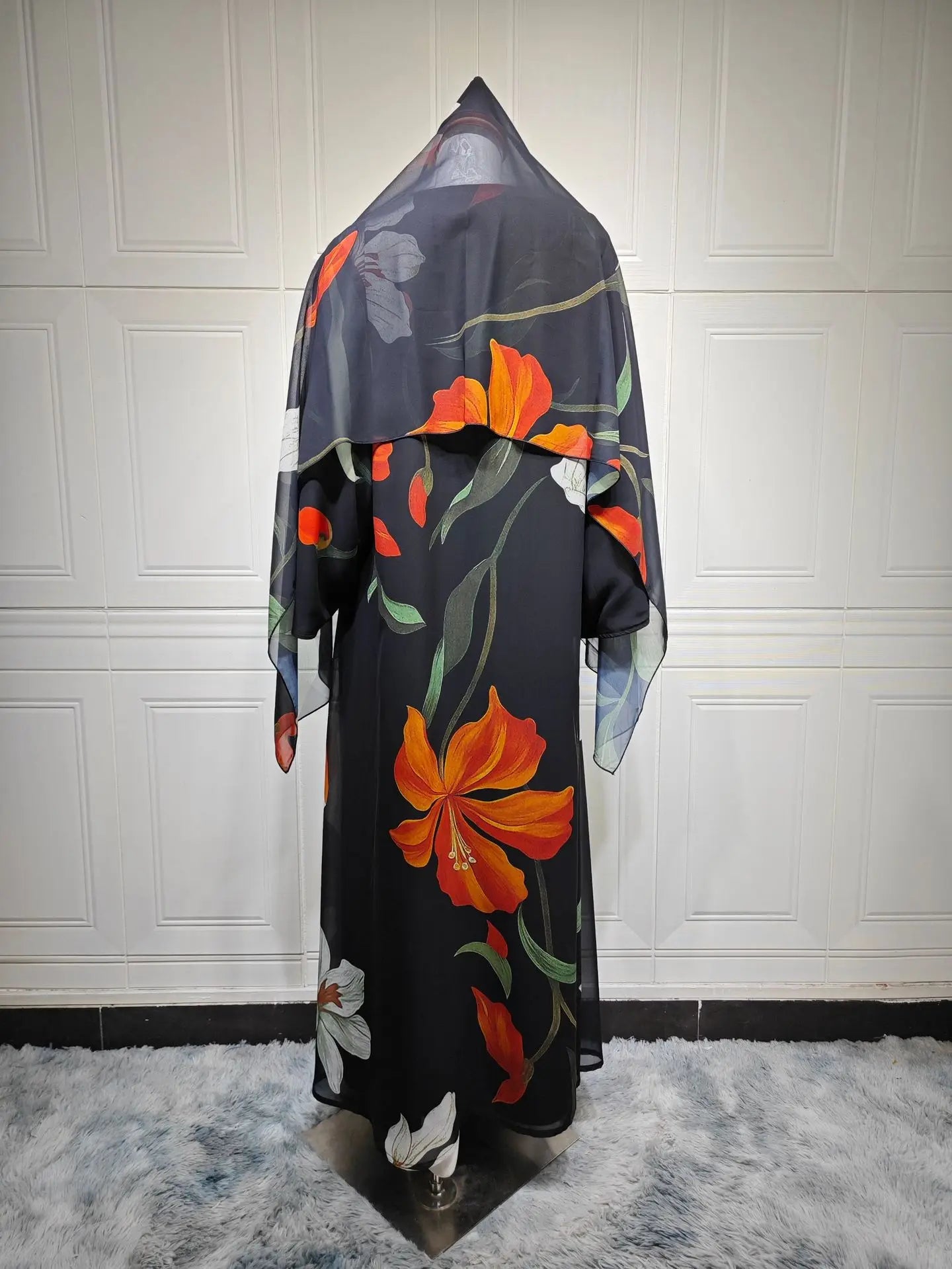 Uni Dubai Fashion Floral Print Open Abaya Muslim Elegant Cardigan With Hijab Scarf 2025 Feminine Clothes.