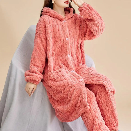 Korallen Samt Frauen Pyjama Set Verdicken Samt Rippen Fleece Set Pullover Hosen Frauen Pyjama Sets 2024, Homewear Frauen Nachtwäsche