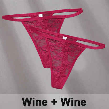 2PCS Sexy Lace Cotton Panties for Women G-String Underwear Perspective Thongs Solid Color Underpants Female Intimates Lingerie.