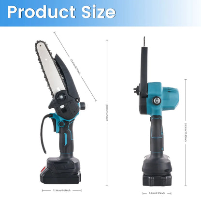 Podofo 6inch Electric Chain Saw Cordless Chainsaw Portable Tree Branch Logging Cutter Woodworking Garden Tool with 2 Batteries