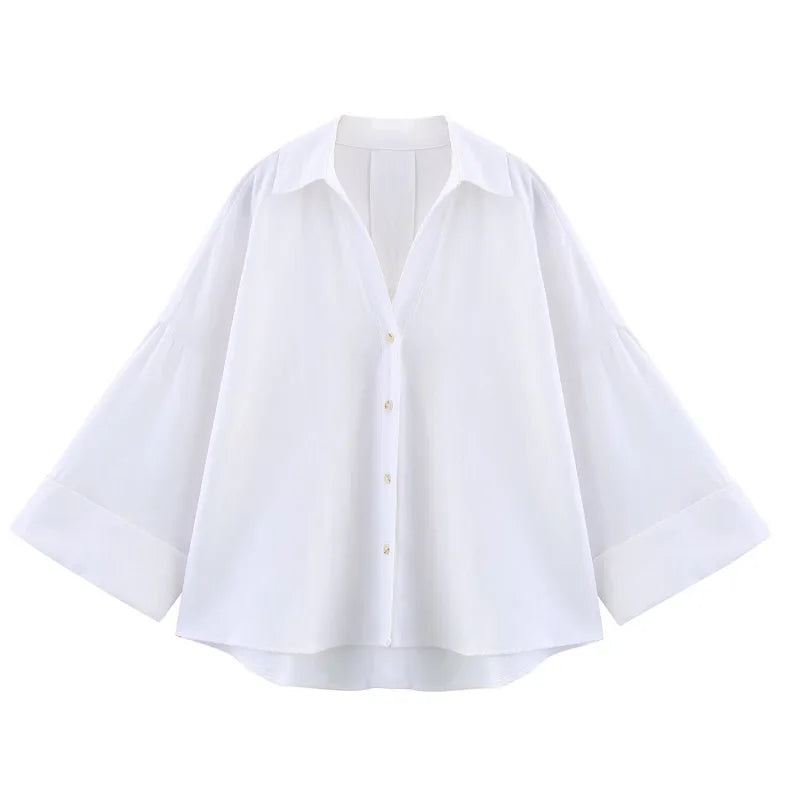 MUJER Women's Shirts Striped Oversize Shirts for Women Wide Sleeve Casual Shirts and Blouses Woman White Summer Loose Tops Woman.