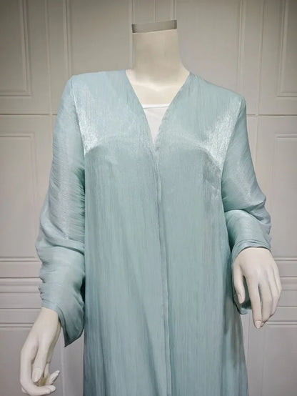 2025 Ramadan Satin muslimischen bescheidenen Kleid arabische Frauen öffnen Abaya Dubai islamische Langarm Cardigan Kleidung Truthahn schlichte Robe