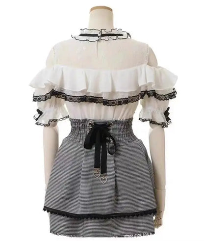 Jirai Kei Sweet Lolita Skort 2024 Summer - Double Bowknot High Waist Short Skirt with Leather Buckle Slim Fit Adjustable Waist.
