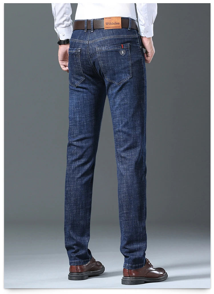 Male  All-match Brand Trousers Four Season Men's High Quality Jeans  Business Casual High Waist Denim Pants Simplicity Cool.