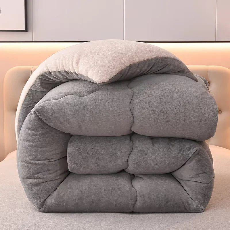 Solidcolor double-sided Duvet Lamb Wool flannel quilt warm comfort mattress in winter bedroom dormitory Thicken Weight Blanket.