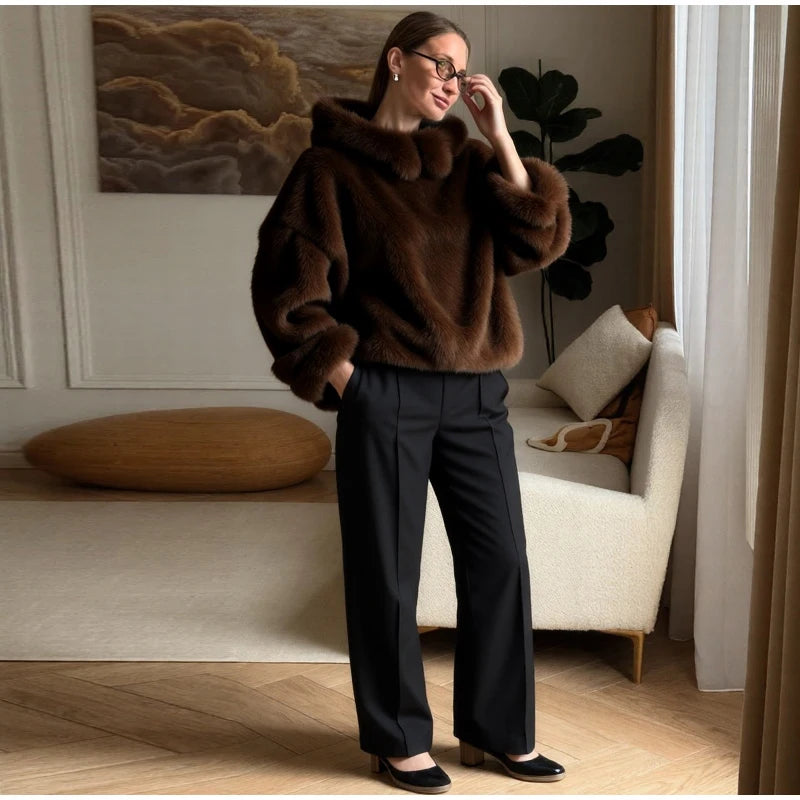 Chic Faux Pelz frauen Mäntel Elegante Revers Binden Gürtel Verdicken Volle Hülse Weibliche Jacken 2025, Herbst Winter Neue dame Streetwears