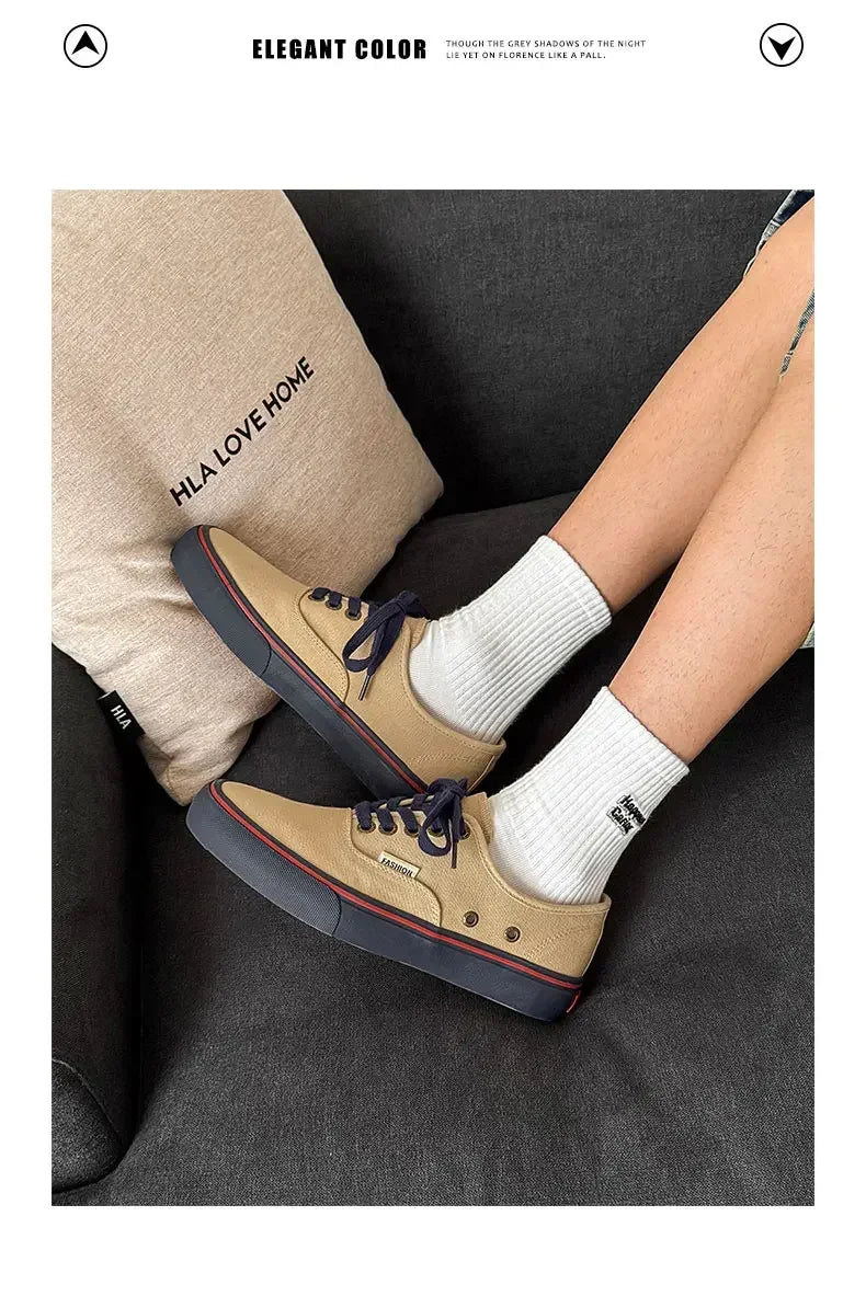 Boys' Casual Canvas Skateboard Shoes with Patchwork Low Cut Shoes Men's Minimalist Fashion Sneakers Trendy Lace Up Flat Bottom