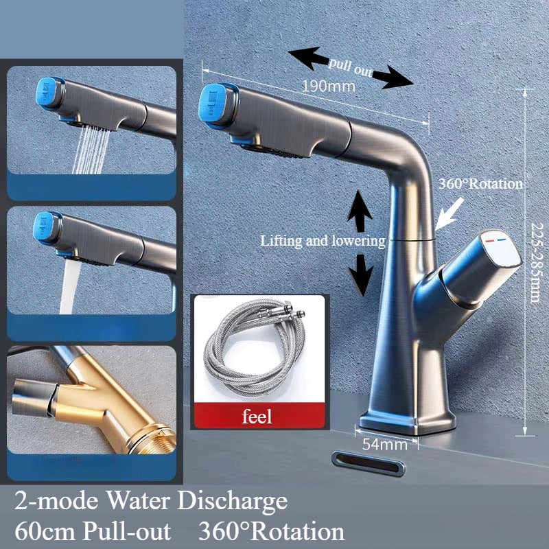 Hot and cold faucet bathroom sink vanity with pull-out function that can be raised and lowered 360º rotating mixing spray faucet