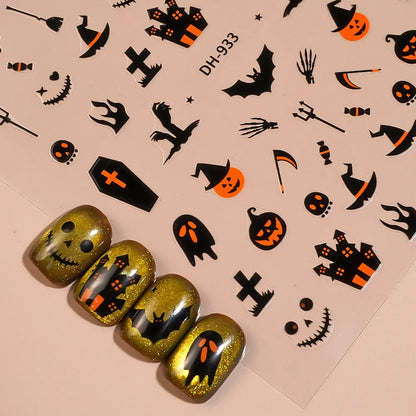 1/5pcs Demon Pumpkin Bat Skull Nail Art Stickers Halloween Dark Style Nail Stickers DIY Self Adhesive Manicure Decoration Decals.