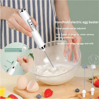 Milk Frother Handheld for Coffee, Electric Whisk 3 Speed Adjustable, Drink Mixer with Stand Bracket Rechargeable Egg Beater.