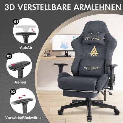 KITINJOY Gaming-Stuhl für Erwachsene mit Fußstütze, Lordosenstütze, Stoff, Computer-Bürostuhl, hohe Rückenlehne, ergonomischer Gamer-Stuhl