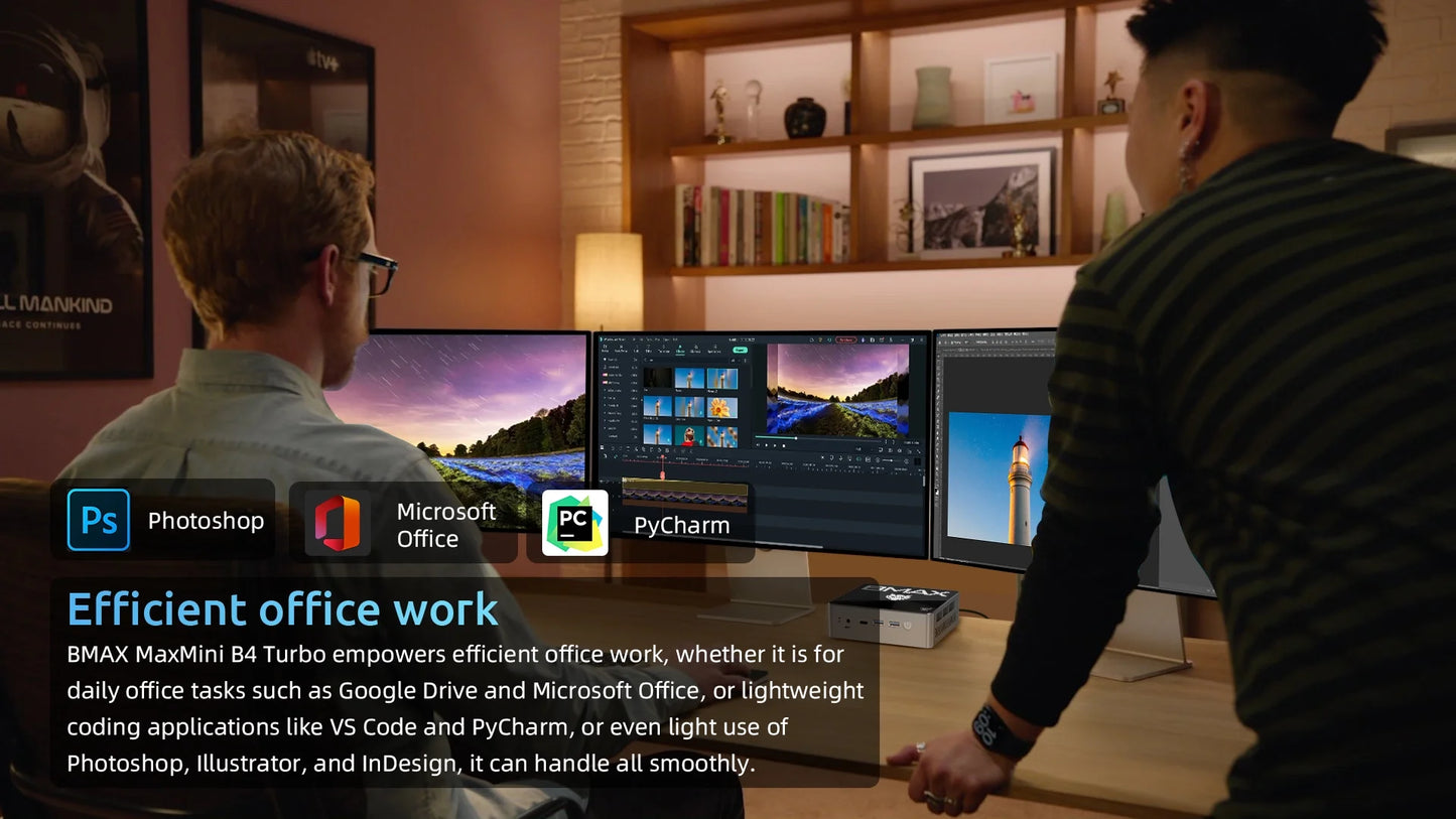 BMAX B4 Turbo Mini PC Windows 11 PC Intel N150 16GB 512GB SSD 2*HDMI 1*Type-C Supports 4K@60Hz 1000MHz Intel Graphics.
