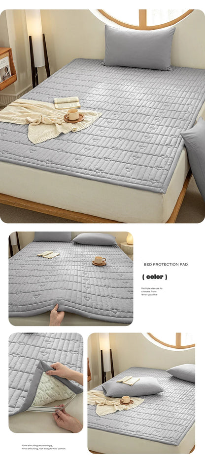 Washed cotton quilted thicken mattress pink romance heart sleeping mat 150cm bed sheet bed protection pad queen king size