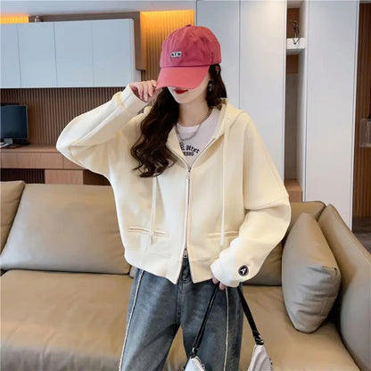 Hoodies Sweatshirt for Women Cropped Full Zip Up 2025 Trend 2000s Y2k Style Dropshiping Matching with Zipper Woman Hooded Tops.