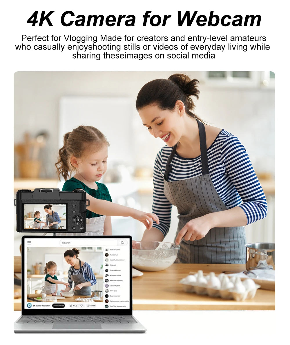 Ourlife AC800 Compact Digital Photography Camera 4K WiFi Webcam Retro Vlog Recorder YouTube 3" Screen 16x Digital Zoom Camera.