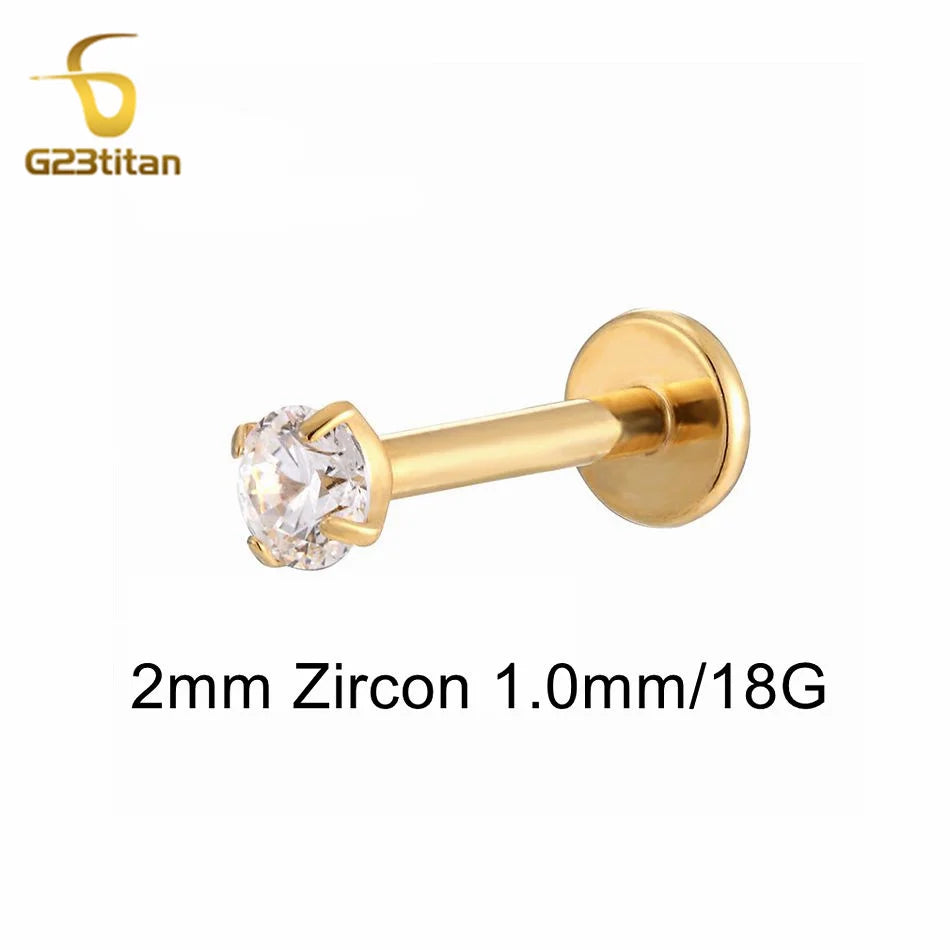 16G 18G Titanium Labret Stud Lip Ring Ear Helix Conch Trage Earring 2-4mm Zircon 0.9mm Internally Threaded Body Piercing Jewelry.